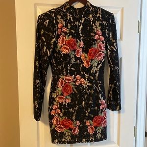 Peace + Love Black Lace Rose High Neck Dress